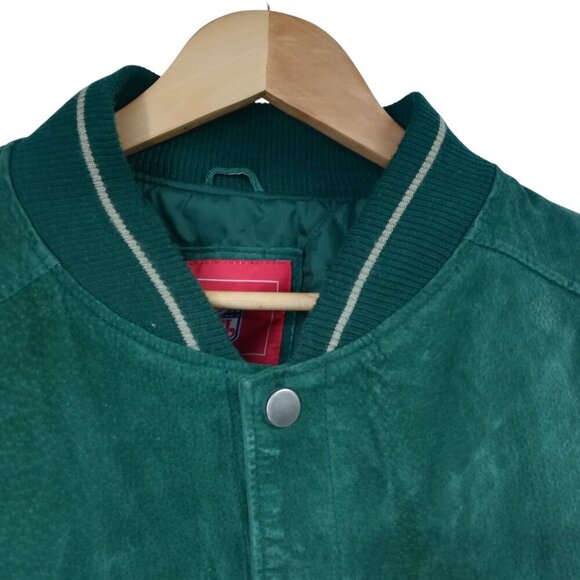 Vintage Green Bay Packers Logo Athletic Suede Leather Bomber Jacket Size XL NFL - Picture 2 of 15